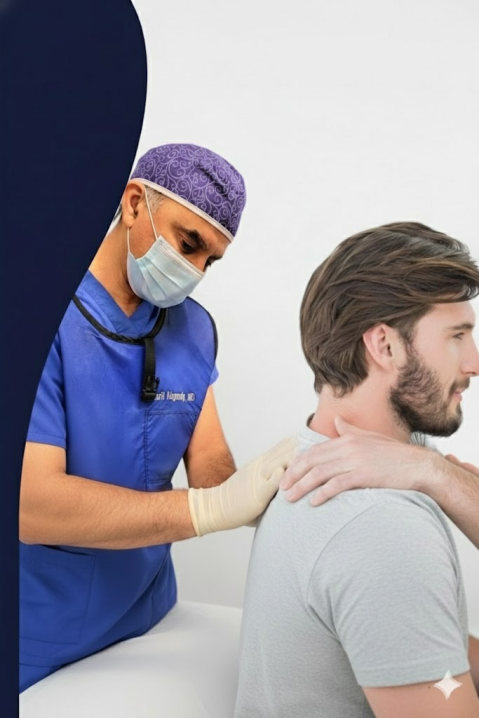 Pain specialist treating a patient's neck and shoulder